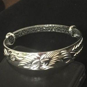 925 Flower Pattern Bracelet Adjustable Bangle